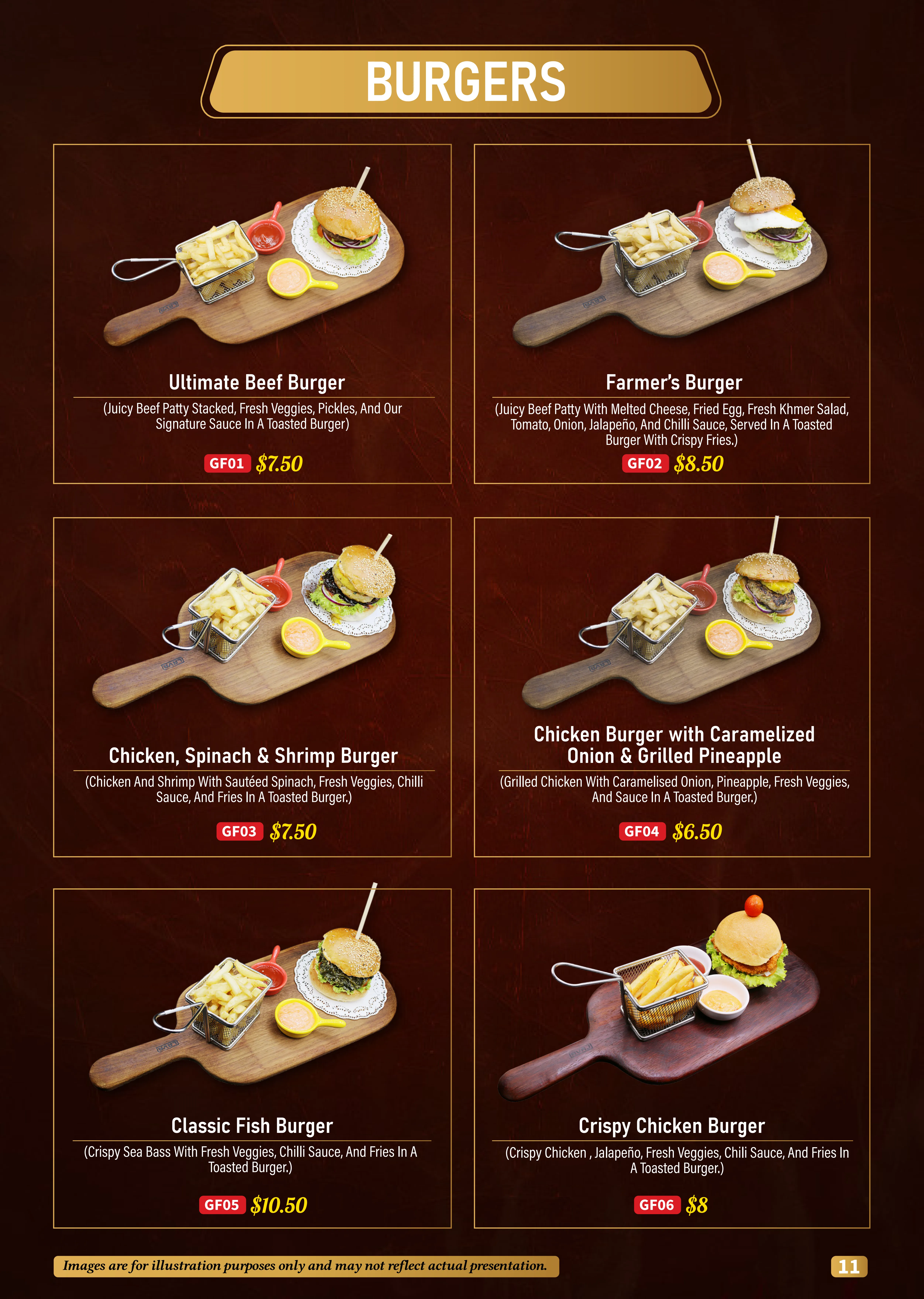 Burger Selection Menu