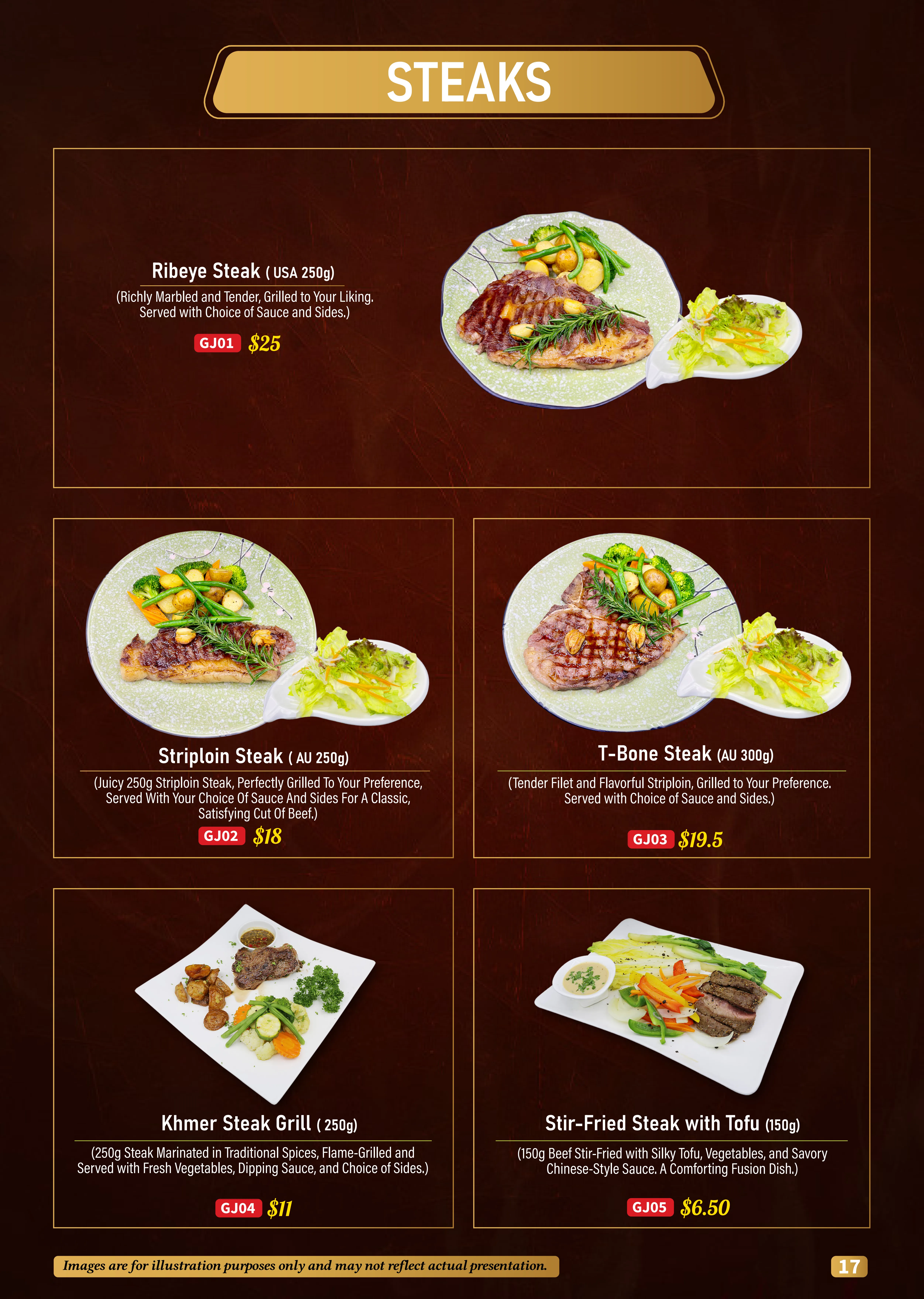 Steak Selection Menu