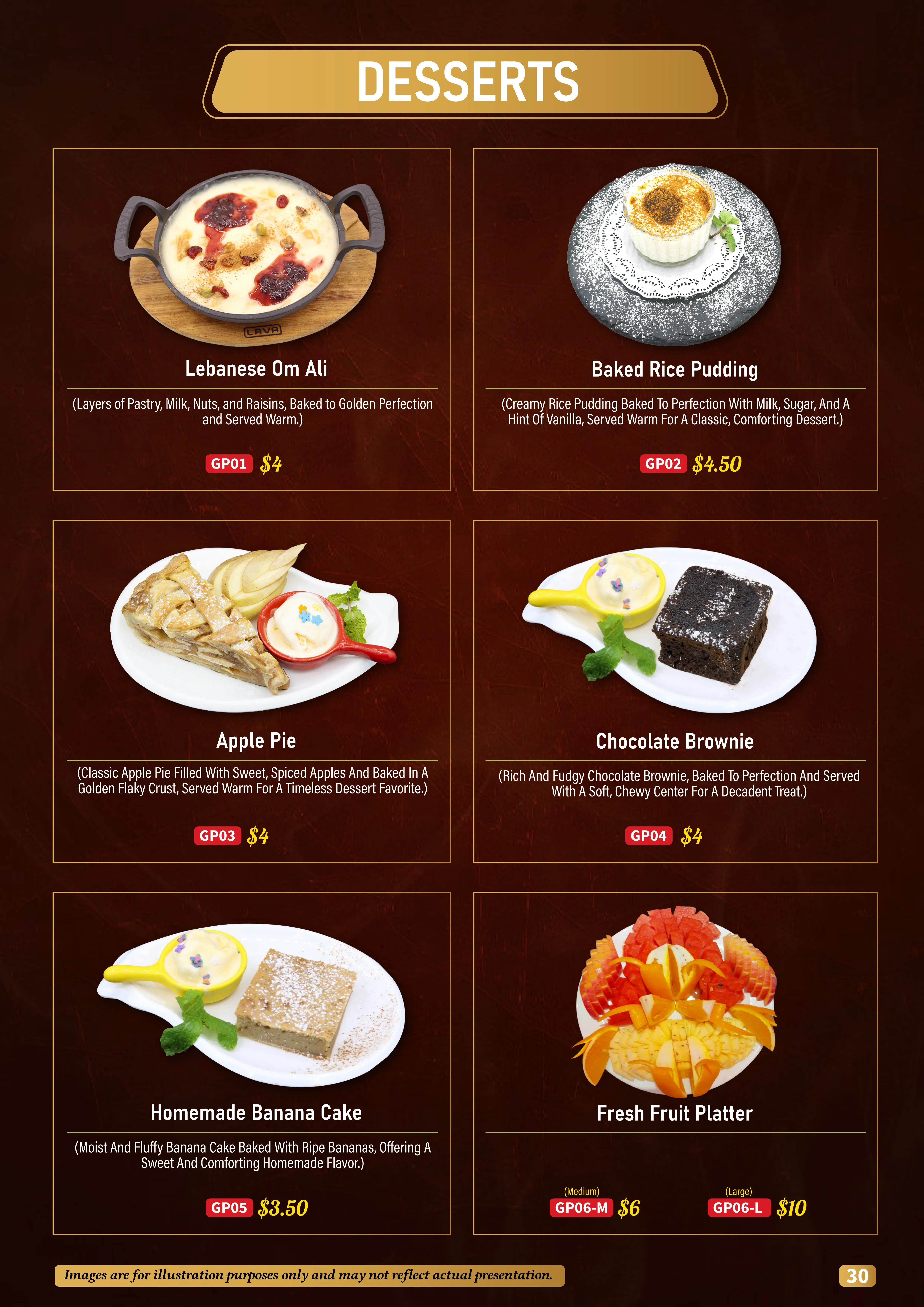 Desserts Menu